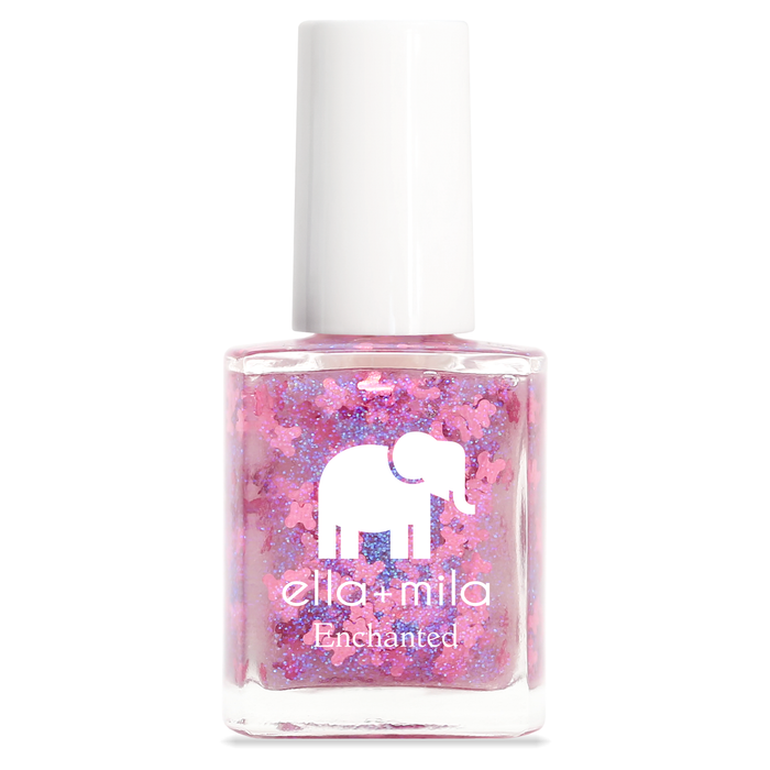New Beginnings pink butterfly glitter nail polish bottle – ella+mila Enchanted
