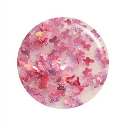 New Beginnings pink butterfly glitter nail polish color swatch