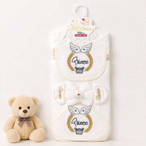 Newborn 10 Piece Fleece Starter Set Prince White | Soft Winter Baby Clothing Set | 0+ Months