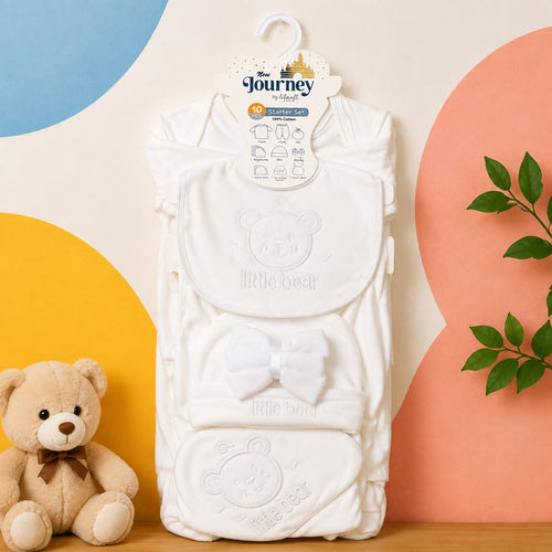 Newborn 10 Piece Velvet Starter Set Bear White | Soft Winter Baby Clothing Set | 0+ Months