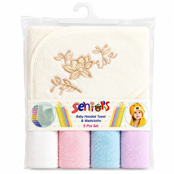 Newborn Bath Towel Gift Set - 5 Pieces - White - Mix