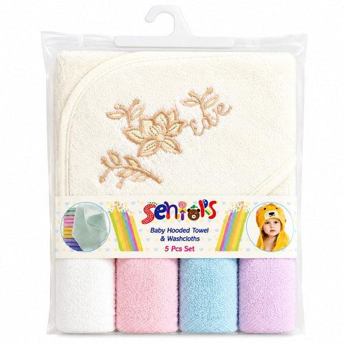 Newborn Bath Towel Gift Set - 5 Pieces - White - Mix