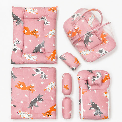 Newborn Cotton Bedding Set - 8 Pieces - Cat - Pink
