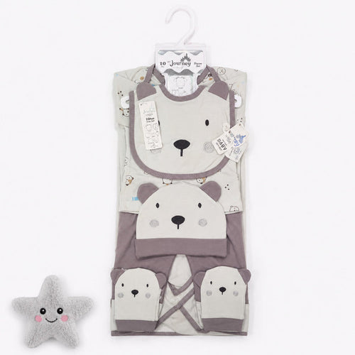 Newborn Starter Set - Cotton Interlock - 10 Pieces - Bear - Grey
