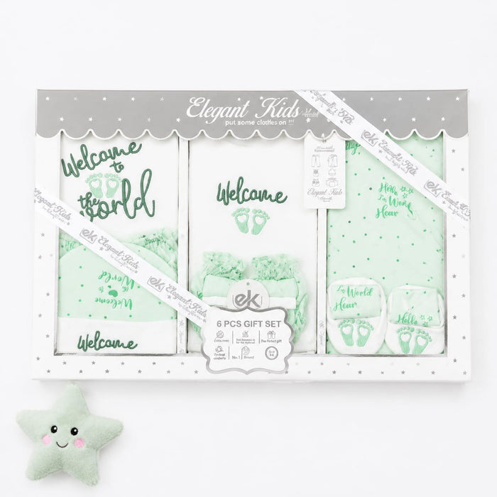 Newborn Starter Set Box - Cotton Interlock - 10 Pieces - Welcome - Green