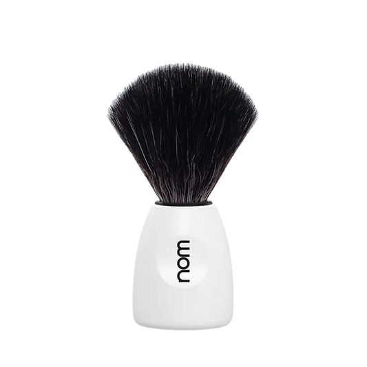 NOM Shaving Brush, Black Fibre, Plastic White - BUYBARBER.COM