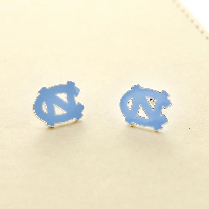 North Carolina Enamel Logo Stud Earrings - Detail View - Seasons Jewelry