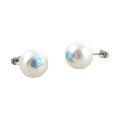North Carolina Logo Pearl Stud Earrings - Main View - Seasons Jewelry