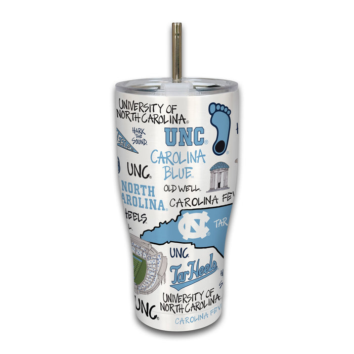 North Carolina Tar Heels Collage Stainless Steel Tumbler with Straw - Main View - Magnolia Lane