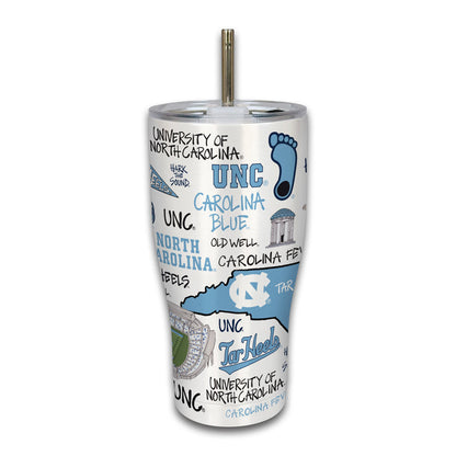 North Carolina Tar Heels Collage Stainless Steel Tumbler with Straw - Main View - Magnolia Lane