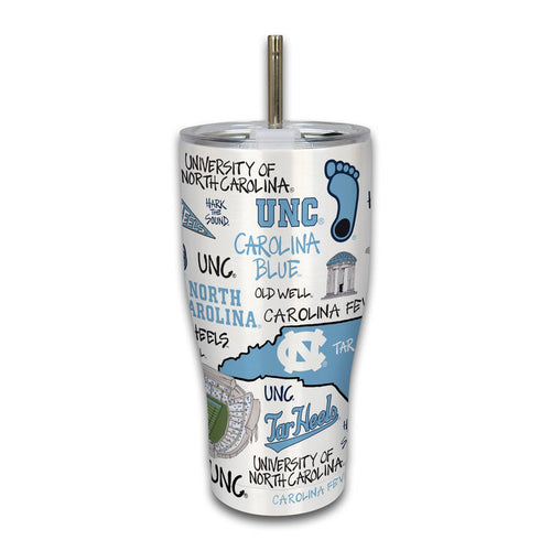 North Carolina Tar Heels Collage Stainless Steel Tumbler with Straw - Main View - Magnolia Lane