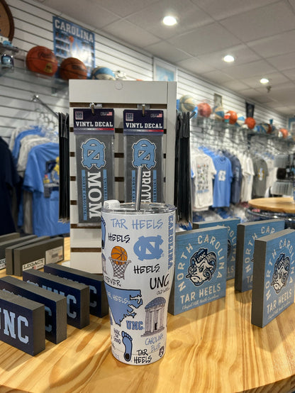 North Carolina Tar Heels Collage Stainless Steel Tumbler with Straw - Side View - Magnolia Lane