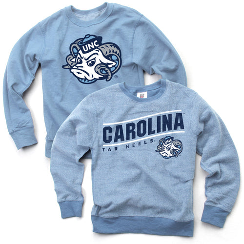 North Carolina Tar Heels Kid's Crewneck Sweatshirt REVERSIBLE in UNC Blue