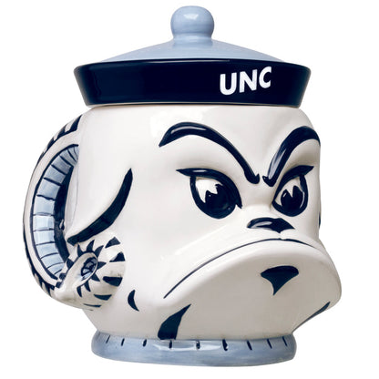North Carolina Tar Heels Mascot Rameses Ceramic Cookie Jar with Lid - Lifestyle View - Neil Enterprises