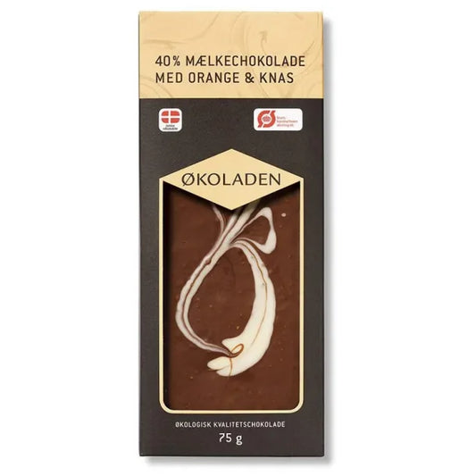 ØKOLADEN - ØKOLOGISK MÆLKECHOKOLADE - ORANGE & KNAS - 75 G