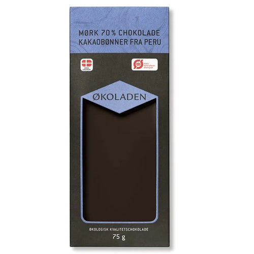 ØKOLADEN - ØKOLOGISK MØRK 70% CHOKOLADE - 75g.