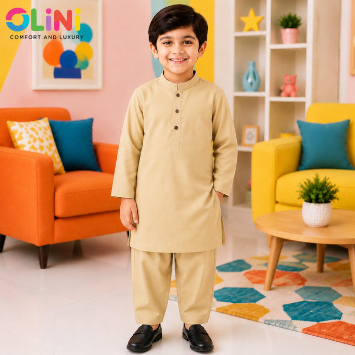 OLINI - All Season - Wash N Wear - Kurta Shalwar - Khaki - YAM