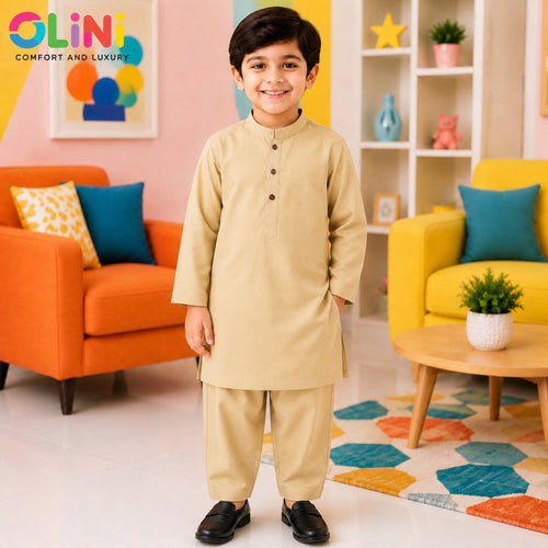 OLINI - All Season - Wash N Wear - Kurta Shalwar - Khaki - YAM