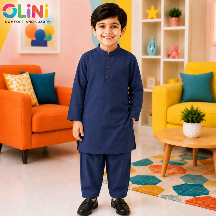 OLINI - All Season - Wash N Wear - Kurta Shalwar - Navy - NUJ