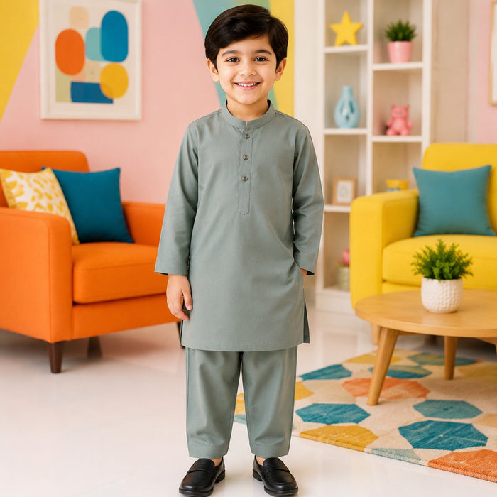 OLINI - All Season - Wash N Wear - Kurta Shalwar - Silver Grey - YAM