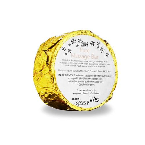 Organic Unscented Massage Bar Pure in eco-friendly paper wrapping – Valley Mist