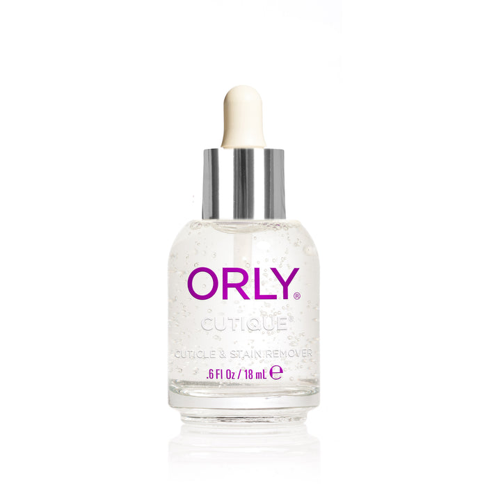 A bottle of ORLY Cutique Cuticle Remover with a dropper lid.