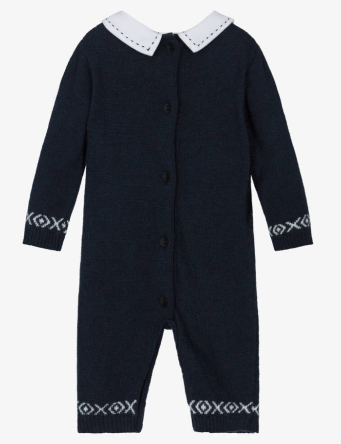 PATACHOU Baby Boys Blue Merino Wool & Cashmere Knit Bear Romper
