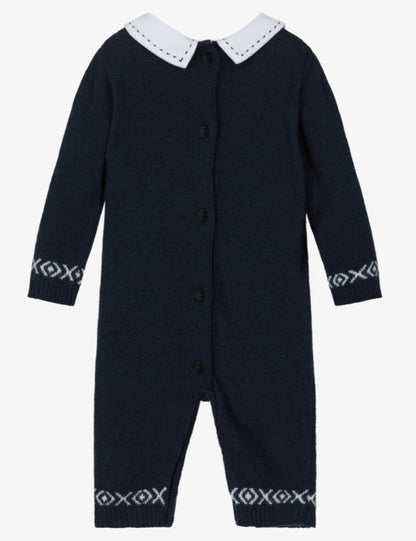 PATACHOU Baby Boys Blue Merino Wool & Cashmere Knit Bear Romper