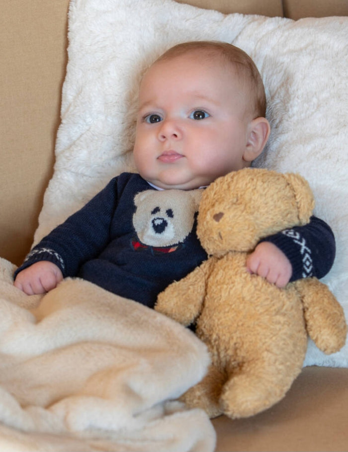 PATACHOU Baby Boys Blue Merino Wool & Cashmere Knit Bear Romper