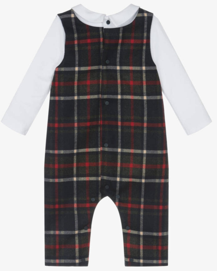 PATACHOU Baby Boys Navy Blue Tartan Romper