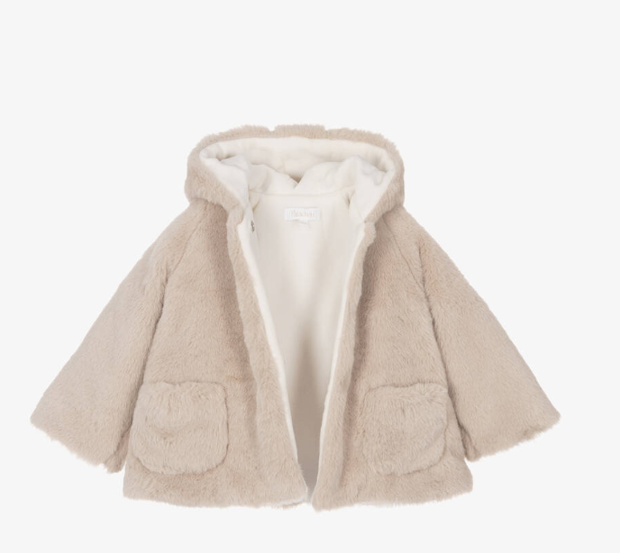 PATACHOU Baby Girls Beige Faux Fur Coat