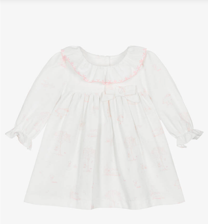 PATACHOU Baby Girls Ivory & Pink Cotton Toile de Juoy Dress