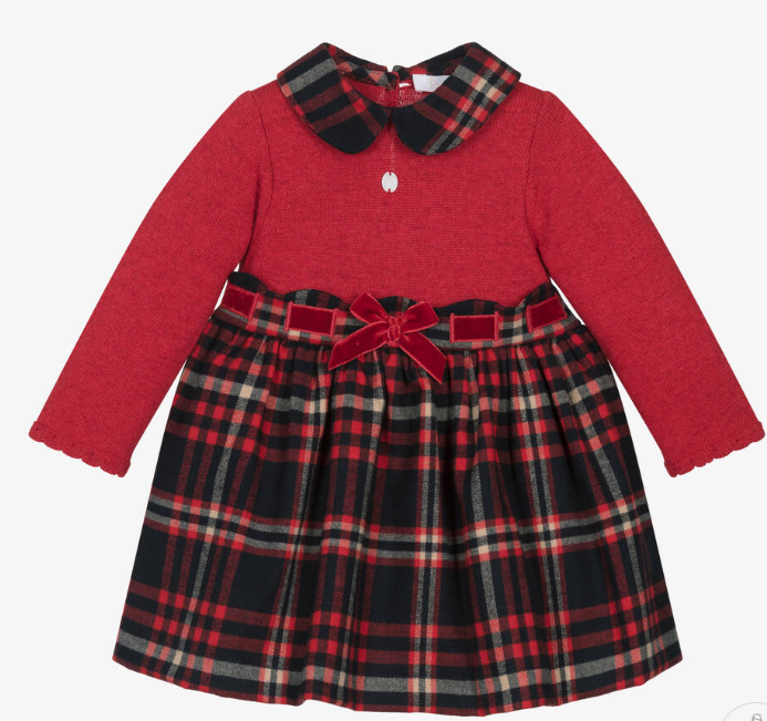 PATACHOU Baby Girls Red Knit Tartan Dress