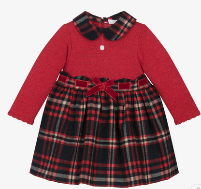 PATACHOU Baby Girls Red Knit Tartan Dress