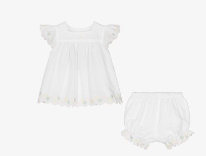 PATACHOU Baby Girls White Embroidered Cotton Shorts Set