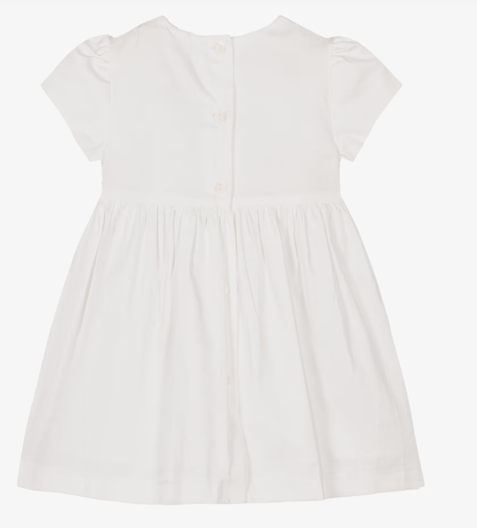 PATACHOU Baby Girls White & Pink Smocked Cotton Dress