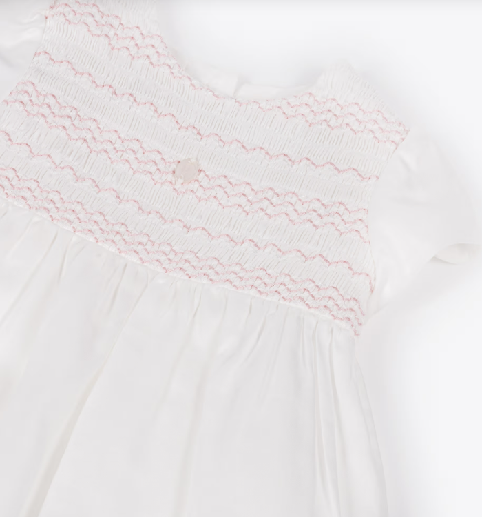 PATACHOU Baby Girls White & Pink Smocked Cotton Dress