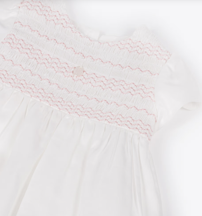 PATACHOU Baby Girls White & Pink Smocked Cotton Dress