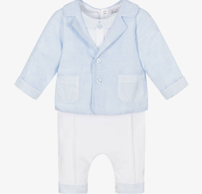 PATACHOU Boys Blue Cotton & Linen Romper