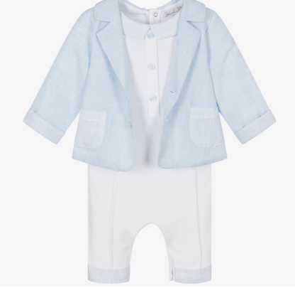 PATACHOU Boys Blue Cotton & Linen Romper