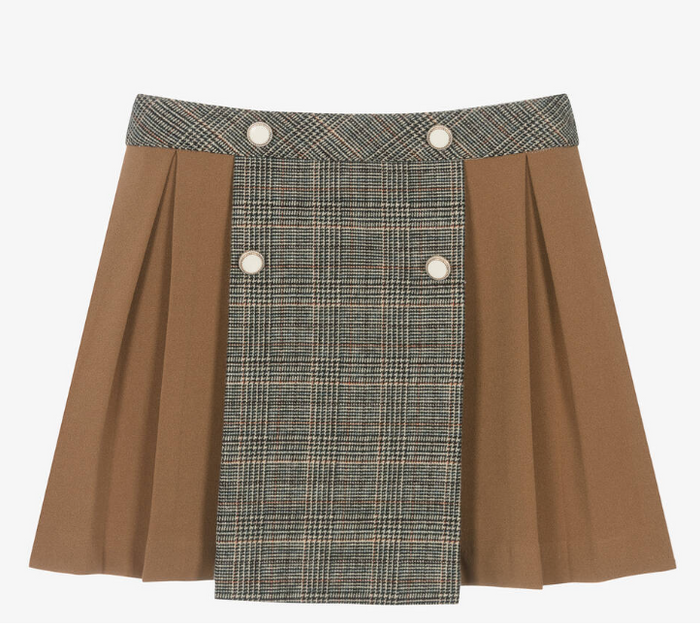 PATACHOU Girls Beige Crêpe Jersey Pleated Skirt