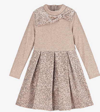PATACHOU Girls Beige & Gold Sequin Velour Dress