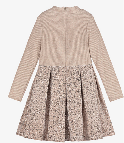 PATACHOU Girls Beige & Gold Sequin Velour Dress