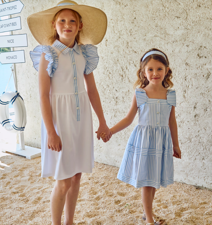 PATACHOU Girls Blue & White Stripe Cotton Poplin Dress