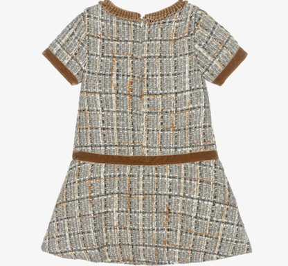 PATACHOU Girls Grey & Gold Tweed Dress