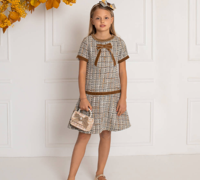 PATACHOU Girls Grey & Gold Tweed Dress