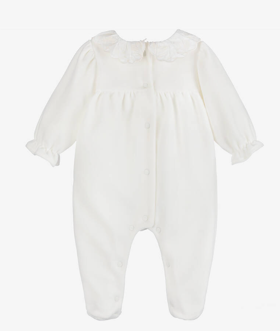 PATACHOU Girls Ivory Embroidered Velour Babygrow