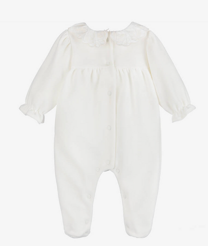 PATACHOU Girls Ivory Embroidered Velour Babygrow