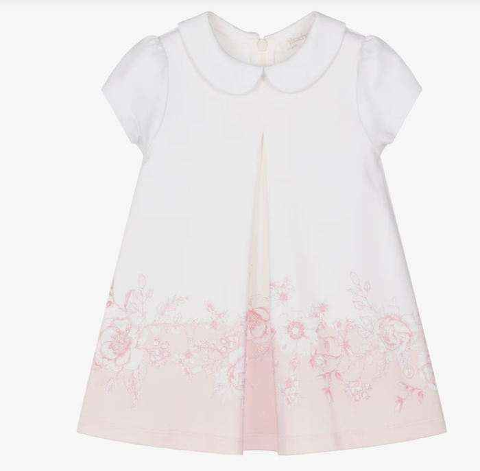 PATACHOU Girls Ivory & Pink Floral Cotton Jersey Dress