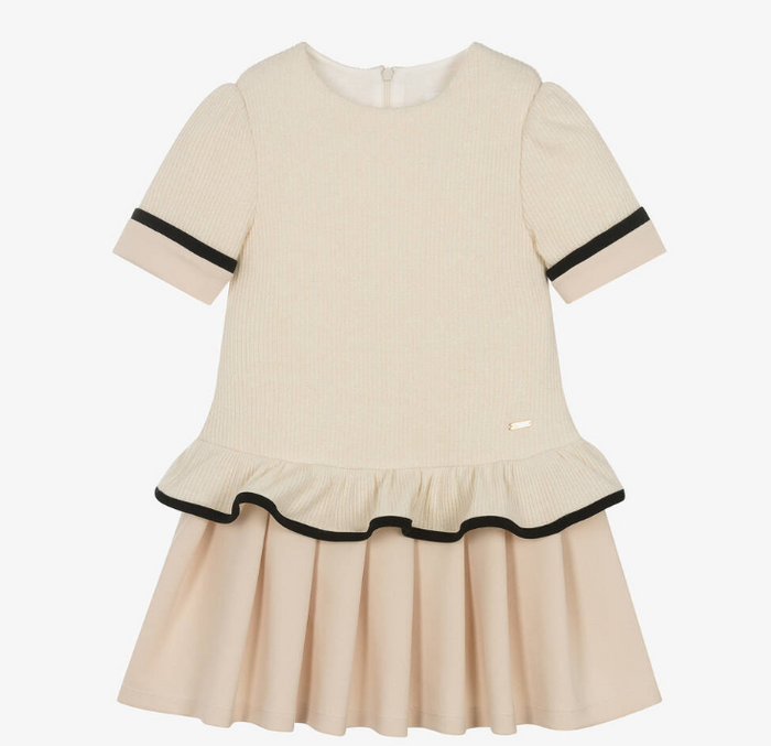 PATACHOU Girls Ivory Ribbed Knit & Crêpe Jersey Dress